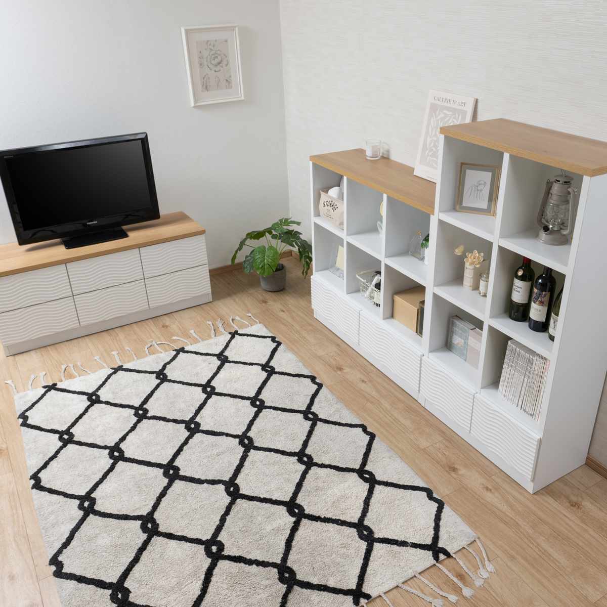 オープンラック 幅71cm ウェーブ模様 引出し2杯 日本製 完成品 ( wave ラック 本棚 棚 収納 飾り棚 ディスプレイ シェルフ 引出し ホワイト シンプル 2杯 )