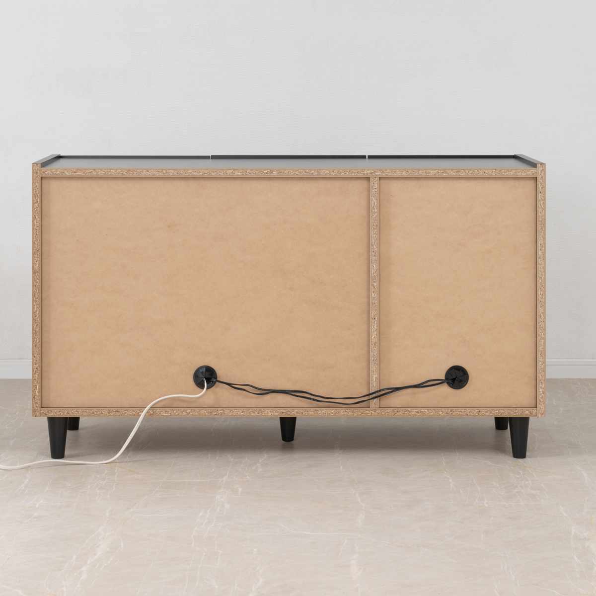 キャビネット 幅118cm モノトーン 日本製 完成品 ( Shadow 棚 ラック 収納 扉付 両開き 可動棚 リビングボード リビング収納 食器棚 家具 配線穴 ブラック シンプル )