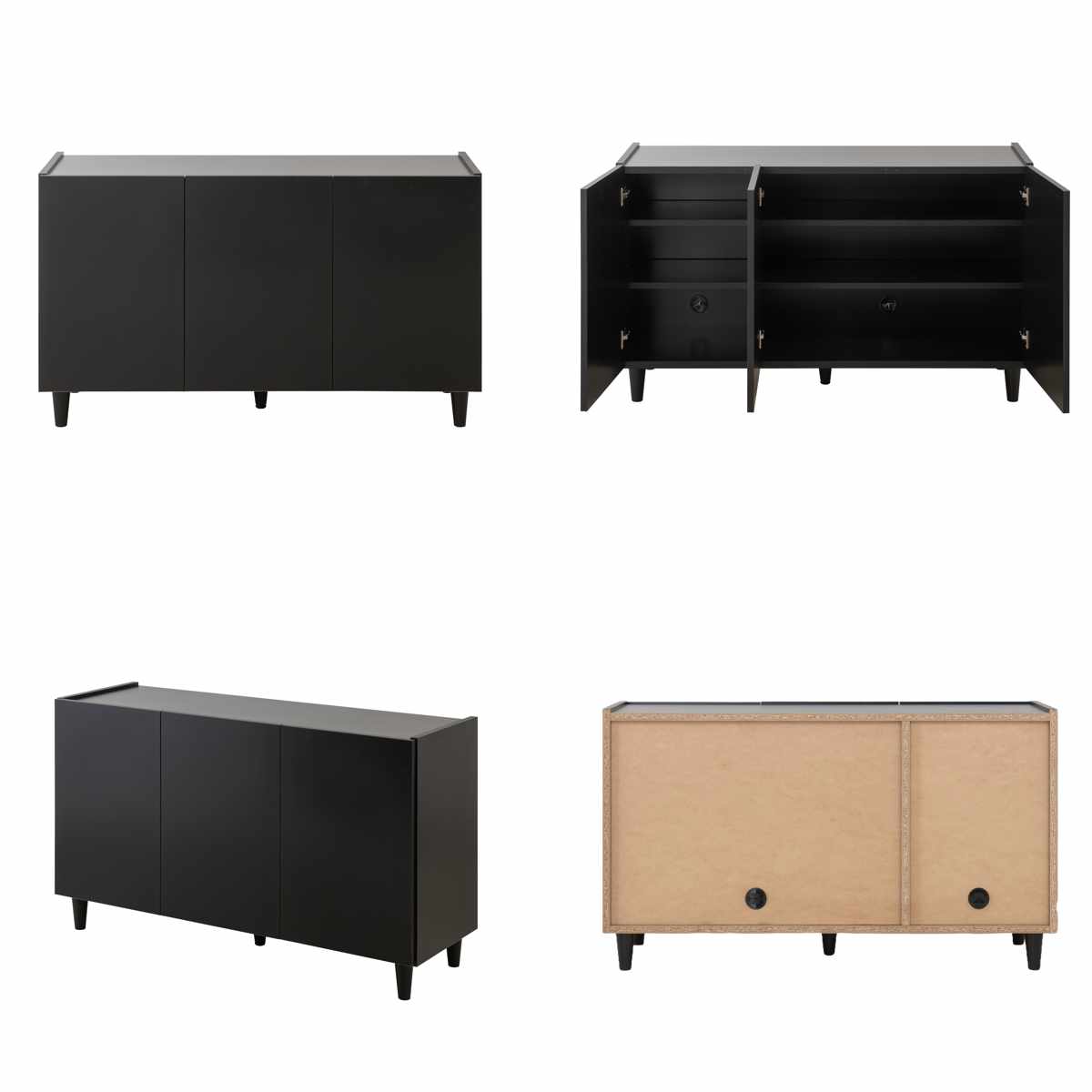 キャビネット 幅118cm モノトーン 日本製 完成品 ( Shadow 棚 ラック 収納 扉付 両開き 可動棚 リビングボード リビング収納 食器棚 家具 配線穴 ブラック シンプル )