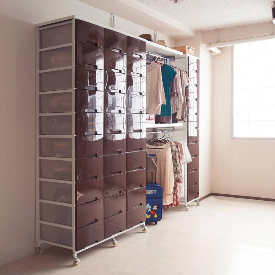 衣装ケース 大量収納プラスチックチェスト 10段 ( 幅36×奥行48×高さ200cm 収納ボックス 引き出し ハイタイプ 収納ケース チェスト タンス 衣類収納 大容量 キャスター付き リビング収納 クローゼット ランドリー 日本製 スリム ) 【ホワイト】 ホワイト