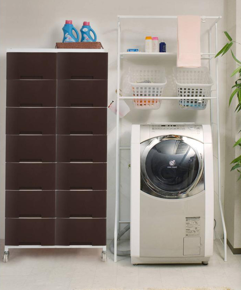 衣装ケース 大量収納プラスチックチェスト 2列7段 ( 幅69×奥行48×高さ144cm 収納ボックス 引き出し ハイタイプ 収納ケース チェスト 衣類収納 大容量 タンス キャスター付き リビング収納 クローゼット ランドリー 日本製 スリム ) 【ブラウン】 ブラウン