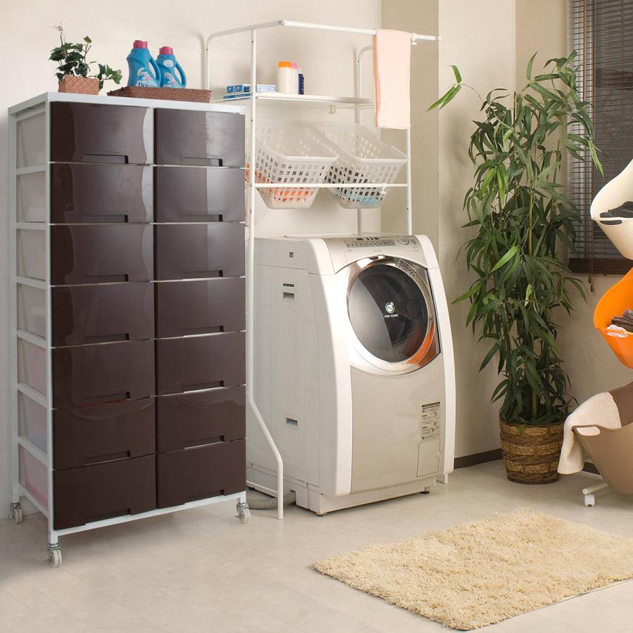 衣装ケース 大量収納プラスチックチェスト 2列7段 ( 幅69×奥行48×高さ144cm 収納ボックス 引き出し ハイタイプ 収納ケース チェスト 衣類収納 大容量 タンス キャスター付き リビング収納 クローゼット ランドリー 日本製 スリム ) 【ブラウン】 ブラウン