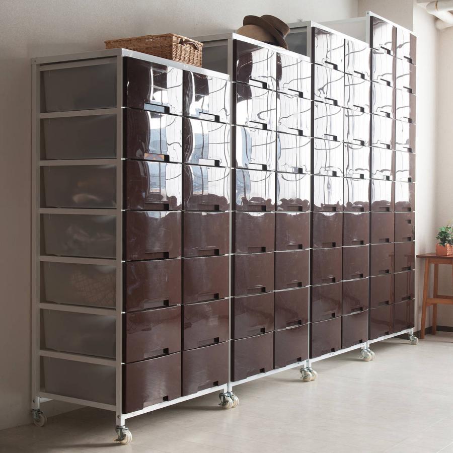 衣装ケース 大量収納プラスチックチェスト 2列7段 ( 幅69×奥行48×高さ144cm 収納ボックス 引き出し ハイタイプ 収納ケース チェスト 衣類収納 大容量 タンス キャスター付き リビング収納 クローゼット ランドリー 日本製 スリム ) 【ブラウン】 ブラウン