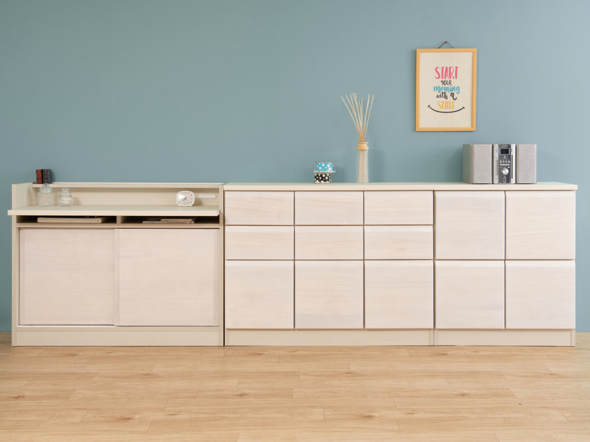 桐 キャビネット 幅107.5cm 扉タイプ 日本製 完成品 ( 棚 ラック 扉 収納 天然木前板 A4対応 リビング収納 ルーター収納 配線穴 ホワイトウォッシュ ライトブラウン ) 【ホワイトウォッシュ】 ホワイトウォッシュ