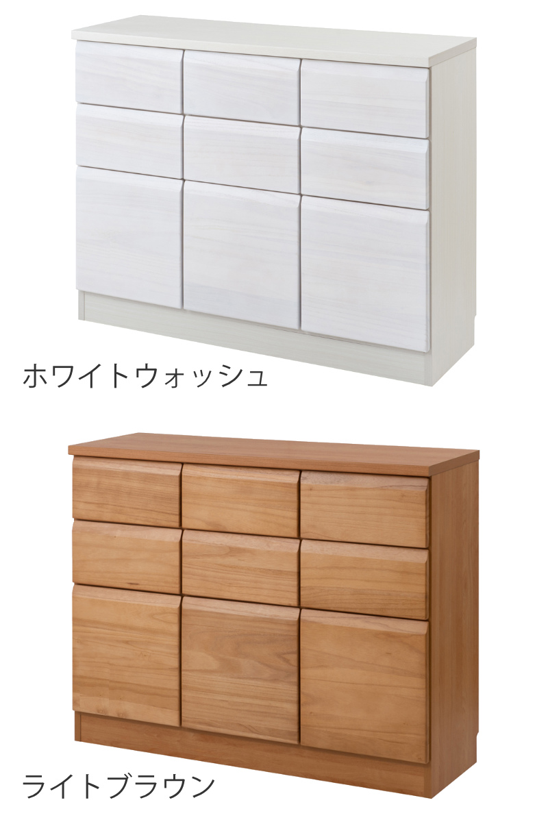 桐 キャビネット 幅107.5cm 引出しタイプ 日本製 完成品 ( 棚 ラック 扉 収納 天然木前板 4杯 引出し A4対応 リビング収納 ルーター収納 配線穴 ホワイトウォッシュ ライトブラウン ) 【ホワイトウォッシュ】 ホワイトウォッシュ