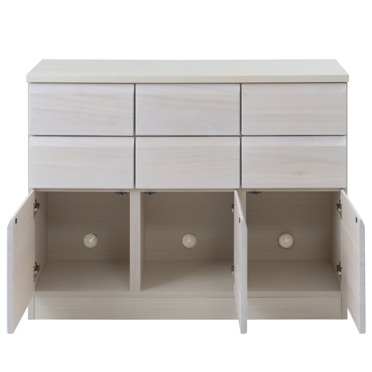 桐 キャビネット 幅107.5cm 引出しタイプ 日本製 完成品 ( 棚 ラック 扉 収納 天然木前板 4杯 引出し A4対応 リビング収納 ルーター収納 配線穴 ホワイトウォッシュ ライトブラウン ) 【ホワイトウォッシュ】 ホワイトウォッシュ