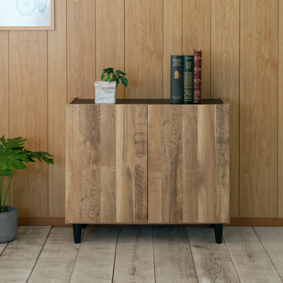 リビングボード 幅80cm 脚付き 可動棚 日本製 完成品 ( BRASH 棚 ラック 収納 ルーター収納 A4対応 リビング収納 テレビボード 食器棚 配線穴 ヴィンテージ調 ナチュラル ブラウン ) 【ブラウン】 ブラウン