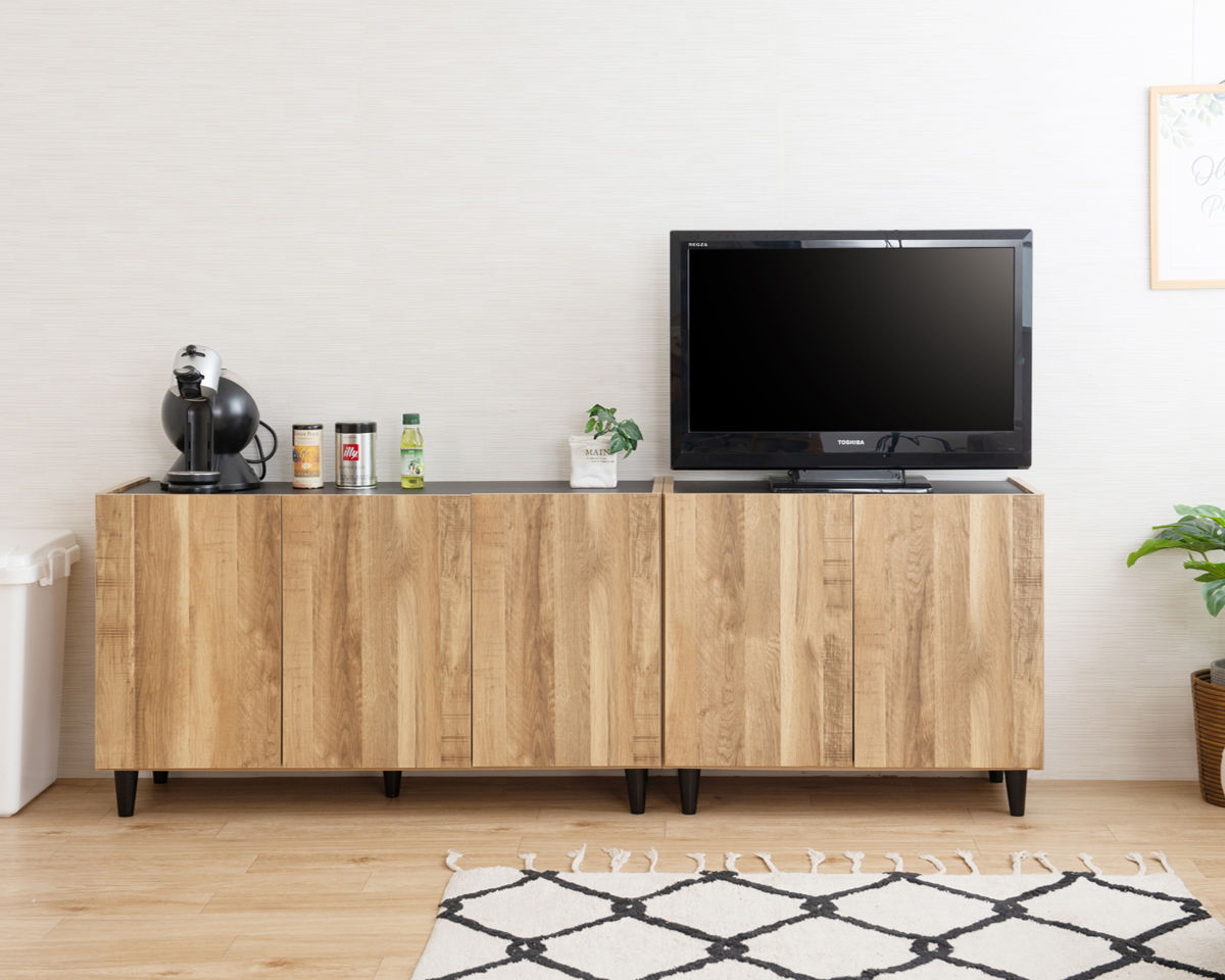 リビングボード 幅80cm 脚付き 可動棚 日本製 完成品 ( BRASH 棚 ラック 収納 ルーター収納 A4対応 リビング収納 テレビボード 食器棚 配線穴 ヴィンテージ調 ナチュラル ブラウン ) 【ブラウン】 ブラウン