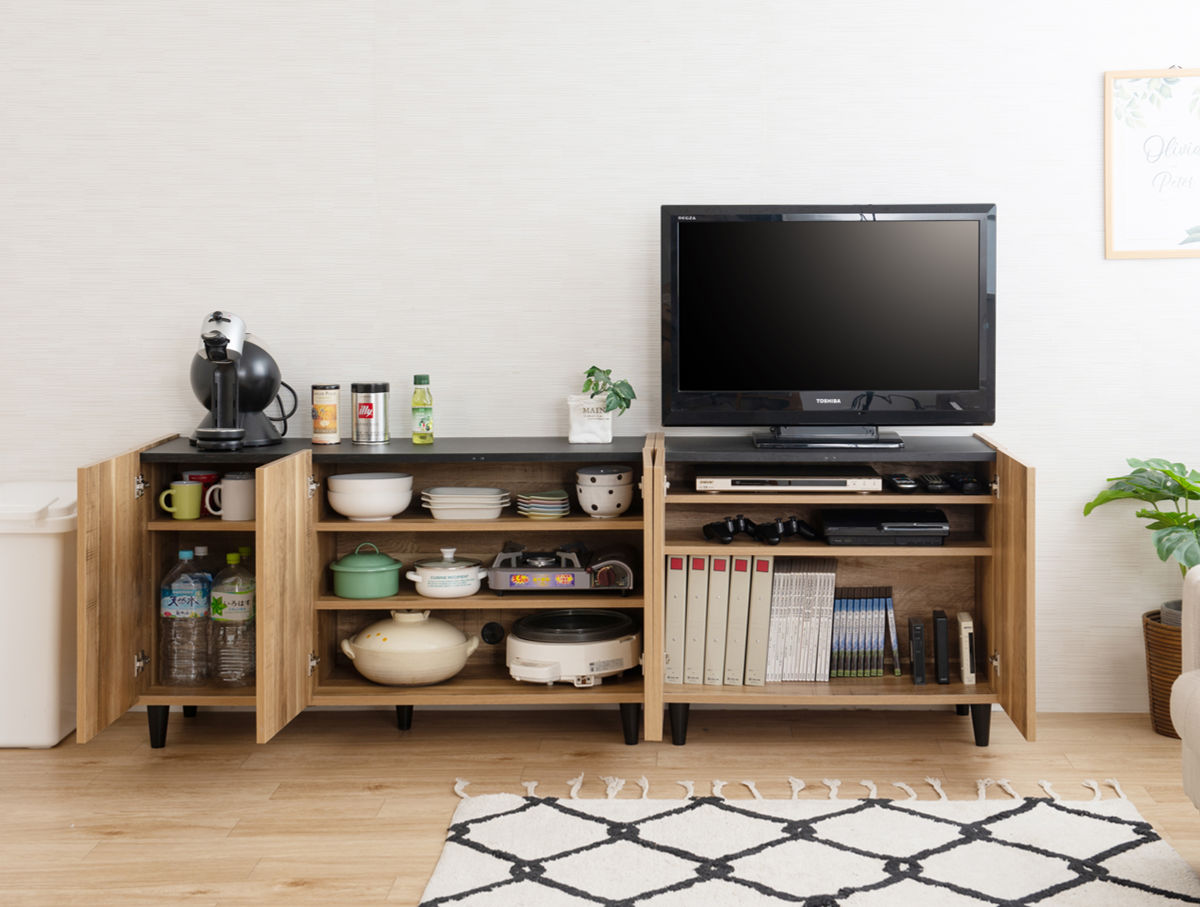 リビングボード 幅80cm 脚付き 可動棚 日本製 完成品 ( BRASH 棚 ラック 収納 ルーター収納 A4対応 リビング収納 テレビボード 食器棚 配線穴 ヴィンテージ調 ナチュラル ブラウン ) 【ブラウン】 ブラウン