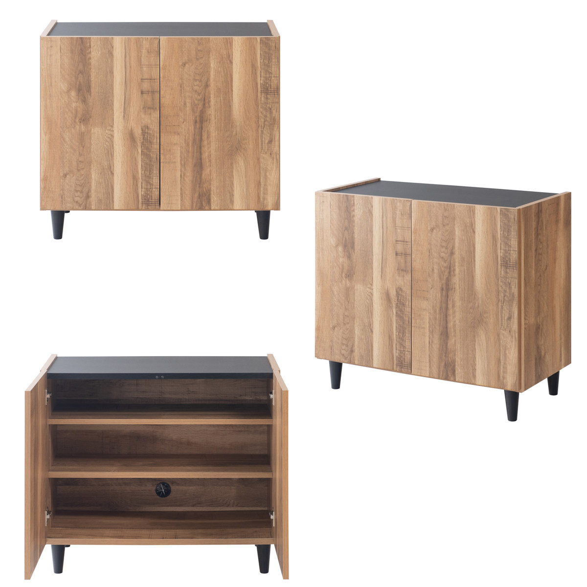 リビングボード 幅80cm 脚付き 可動棚 日本製 完成品 ( BRASH 棚 ラック 収納 ルーター収納 A4対応 リビング収納 テレビボード 食器棚 配線穴 ヴィンテージ調 ナチュラル ブラウン ) 【ブラウン】 ブラウン