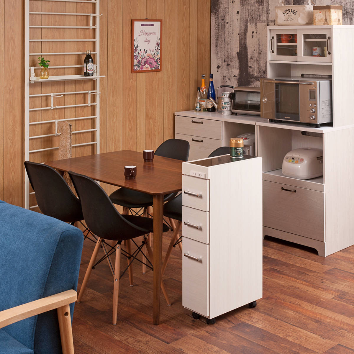 スリムキッチンワゴン 幅20cm ステンレス天板 2口コンセント 日本製 完成品 ( Sinker キッチンワゴン スリム 隙間収納 キャスター付 ワゴン スリムタイプ 作業台 コンセント付 引出し ナチュラル ホワイト ) 【ナチュラル】 ナチュラル