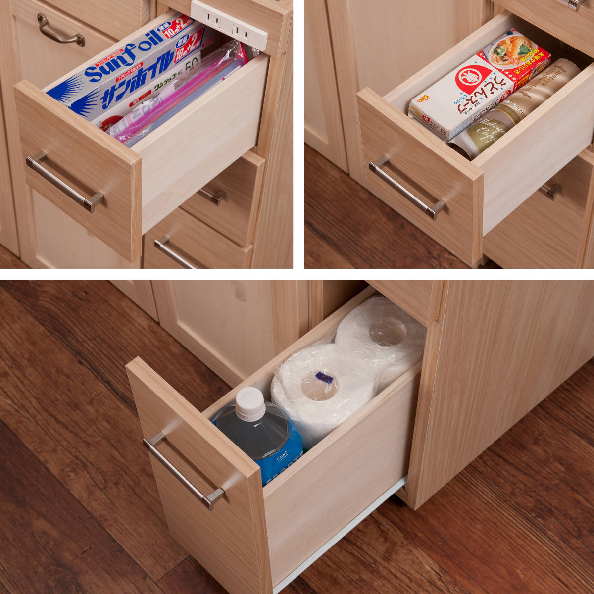 スリムキッチンワゴン 幅20cm ステンレス天板 2口コンセント 日本製 完成品 ( Sinker キッチンワゴン スリム 隙間収納 キャスター付 ワゴン スリムタイプ 作業台 コンセント付 引出し ナチュラル ホワイト ) 【ナチュラル】 ナチュラル