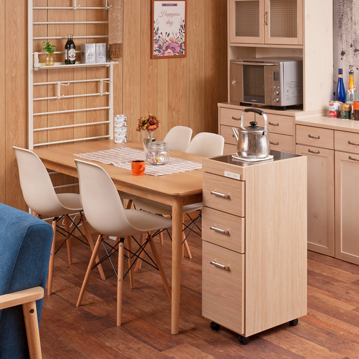 スリムキッチンワゴン 幅30cm ステンレス天板 2口コンセント 日本製 完成品 ( Sinker キッチンワゴン スリム 隙間収納 キャスター付 ワゴン スリムタイプ 作業台 コンセント付 引出し ナチュラル ホワイト ) 【ホワイト】 ホワイト