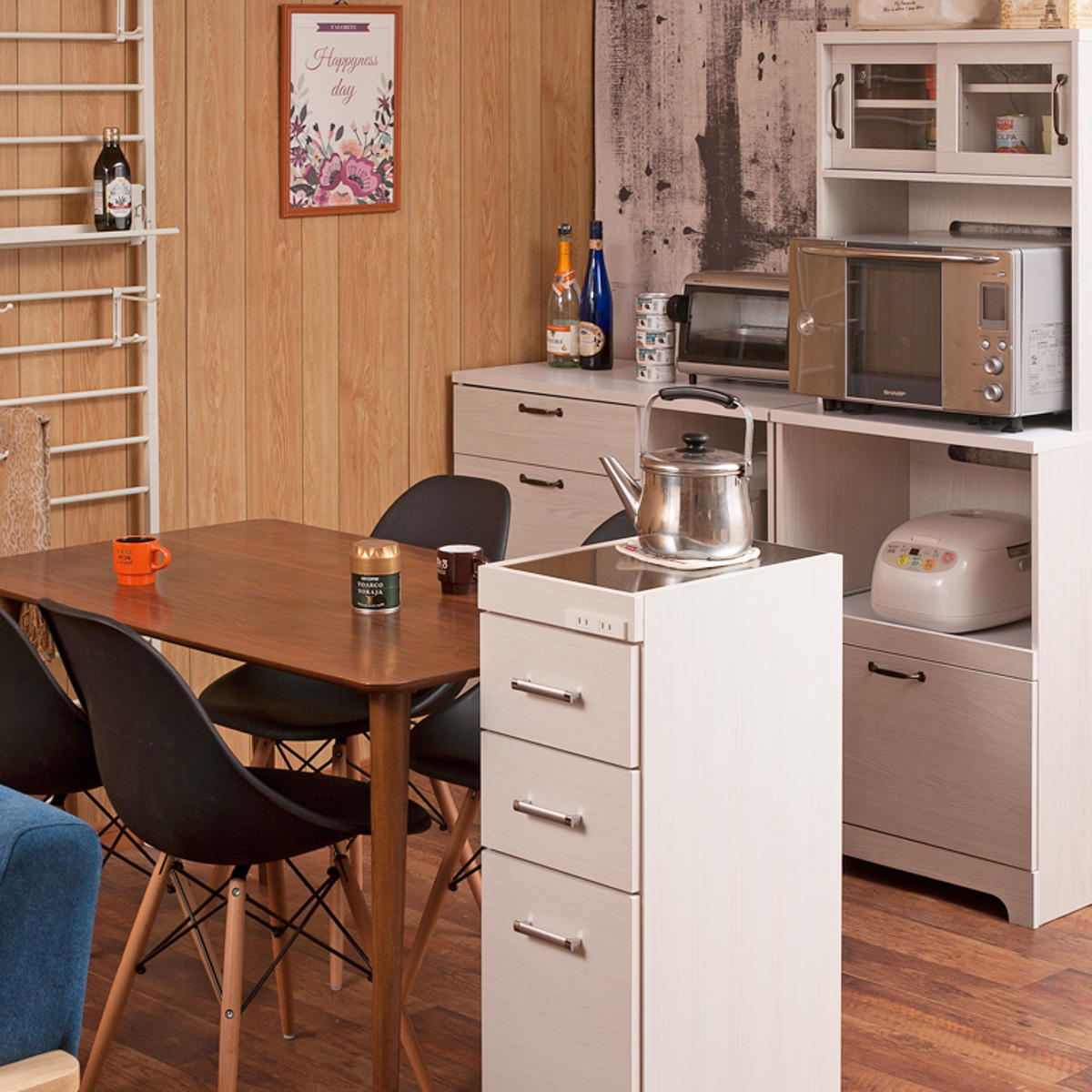 スリムキッチンワゴン 幅30cm ステンレス天板 2口コンセント 日本製 完成品 ( Sinker キッチンワゴン スリム 隙間収納 キャスター付 ワゴン スリムタイプ 作業台 コンセント付 引出し ナチュラル ホワイト ) 【ホワイト】 ホワイト