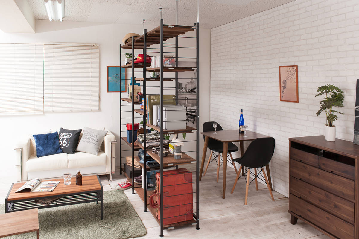 突っ張り 壁面収納 幅90×奥行30cm オープンラックタイプ ( ラック 壁面 収納 突っ張りラック 突っ張りオープンラック ウォールラック 小物掛け すき間 壁面ラック つっぱり 棚板付 パーテーション 省スペース )