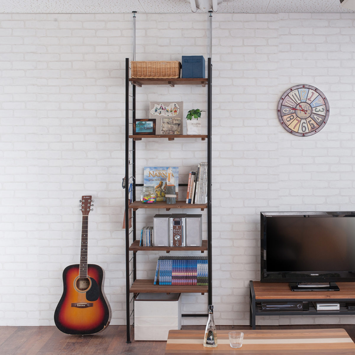 突っ張り 壁面収納 幅60×奥行40cm オープンラックタイプ ( ラック 壁面 収納 突っ張りラック 突っ張りオープンラック ウォールラック 小物掛け すき間 壁面ラック つっぱり 棚板付 パーテーション 省スペース )