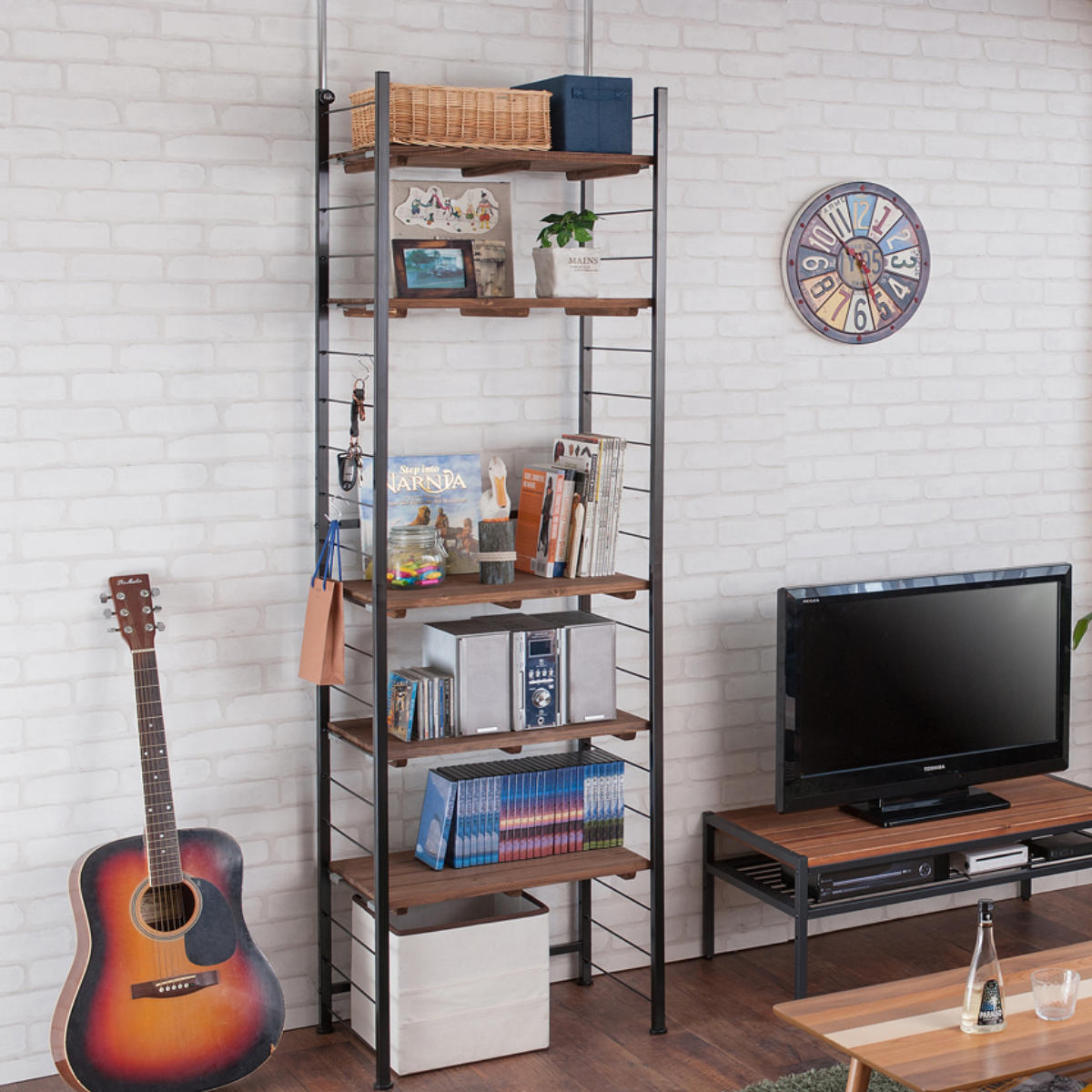 突っ張り 壁面収納 幅60×奥行40cm オープンラックタイプ ( ラック 壁面 収納 突っ張りラック 突っ張りオープンラック ウォールラック 小物掛け すき間 壁面ラック つっぱり 棚板付 パーテーション 省スペース )