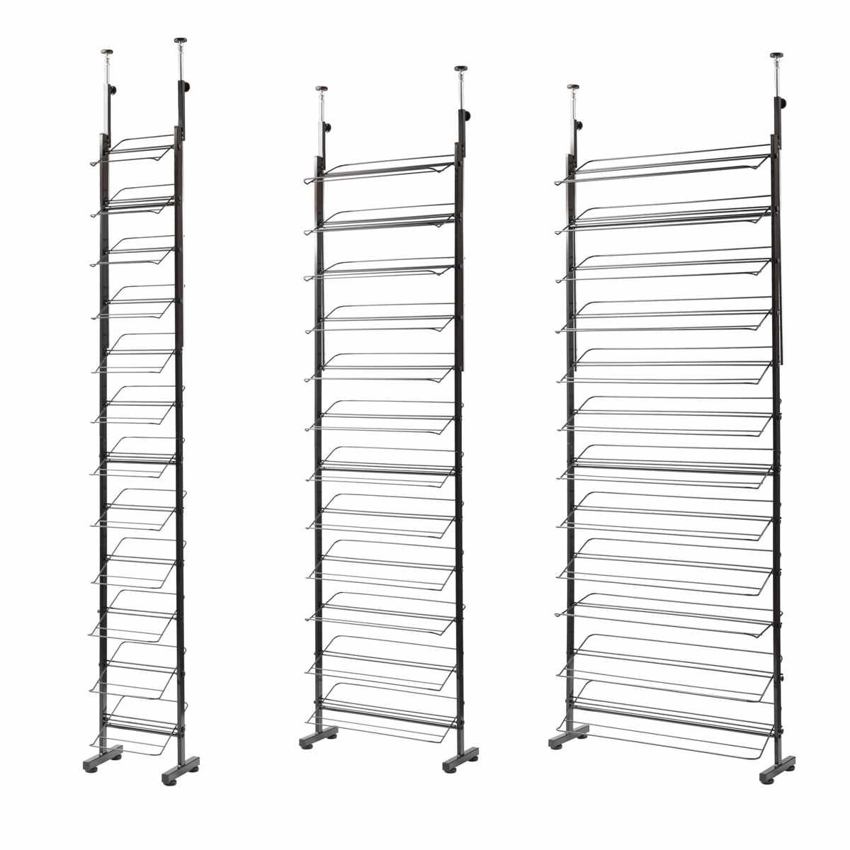 突っ張り シューズラック 幅75cm 薄型 ブラック 日本製 見せる収納 ( 壁面収納 つっぱり スリム 省スペース 靴収納 最大36足 つっぱり式 天井突っ張り式 靴 スニーカー ブーツ ヒール 収納 ラック シューズボックス 靴箱 下駄箱 )