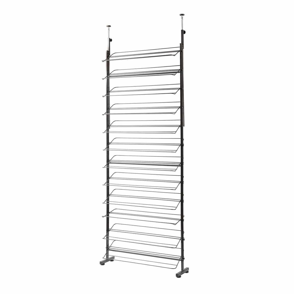 突っ張り シューズラック 幅75cm 薄型 ブラック 日本製 見せる収納 ( 壁面収納 つっぱり スリム 省スペース 靴収納 最大36足 つっぱり式 天井突っ張り式 靴 スニーカー ブーツ ヒール 収納 ラック シューズボックス 靴箱 下駄箱 )