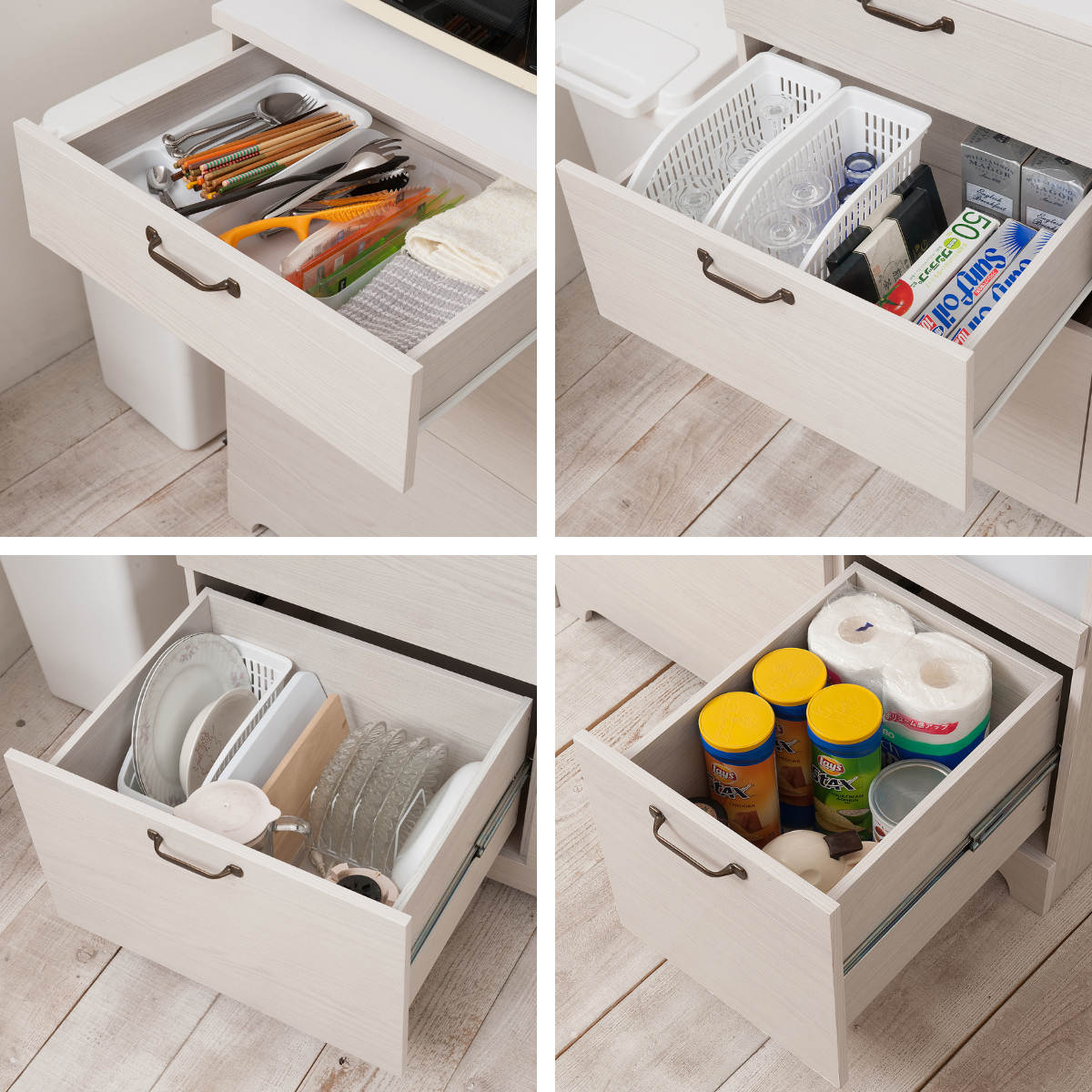 ハイタイプ キッチンボード 幅90cm 2口コンセント×2ヶ ホワイト木目 ( Late ラテ レンジ台 収納 可動棚 コンセント付 上置き棚付 家電 食器棚 ラック 棚 キッチン ホワイト 白 引出し スライドレール )