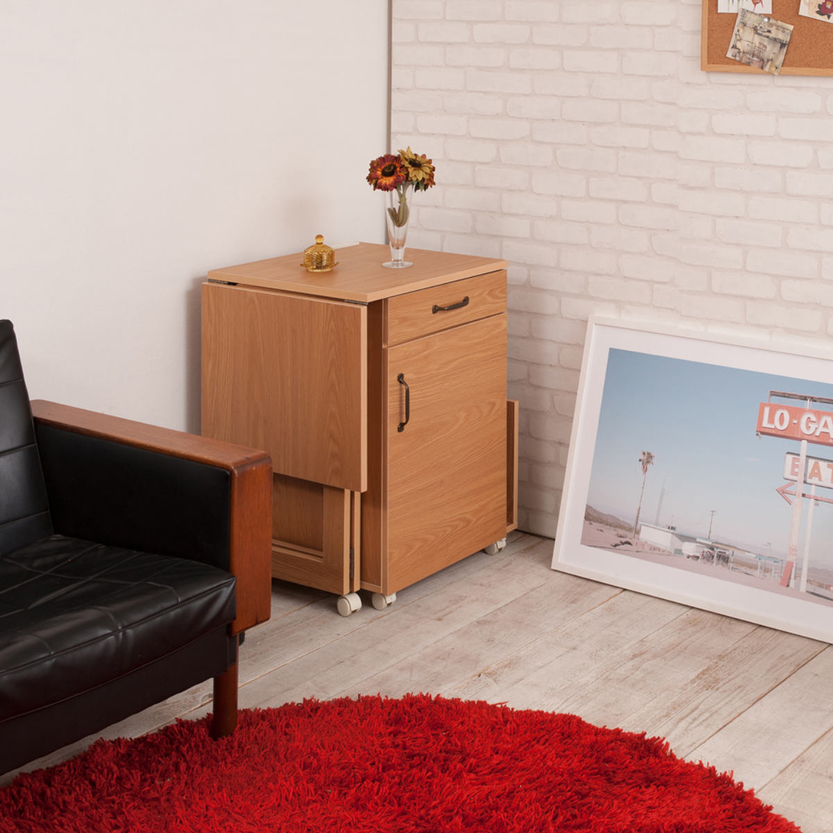 ミシン台 幅97cm 折りたたみテーブル 2口コンセント付 ワゴン式 ホワイト木目 ( Late ラテ 作業台 家事机 ワゴン 収納 コンセント付 折りたたみ テーブル アイロン台 ラック 棚 ナチュラル ホワイト 白 コンパクト ) 【ホワイト】 ホワイト