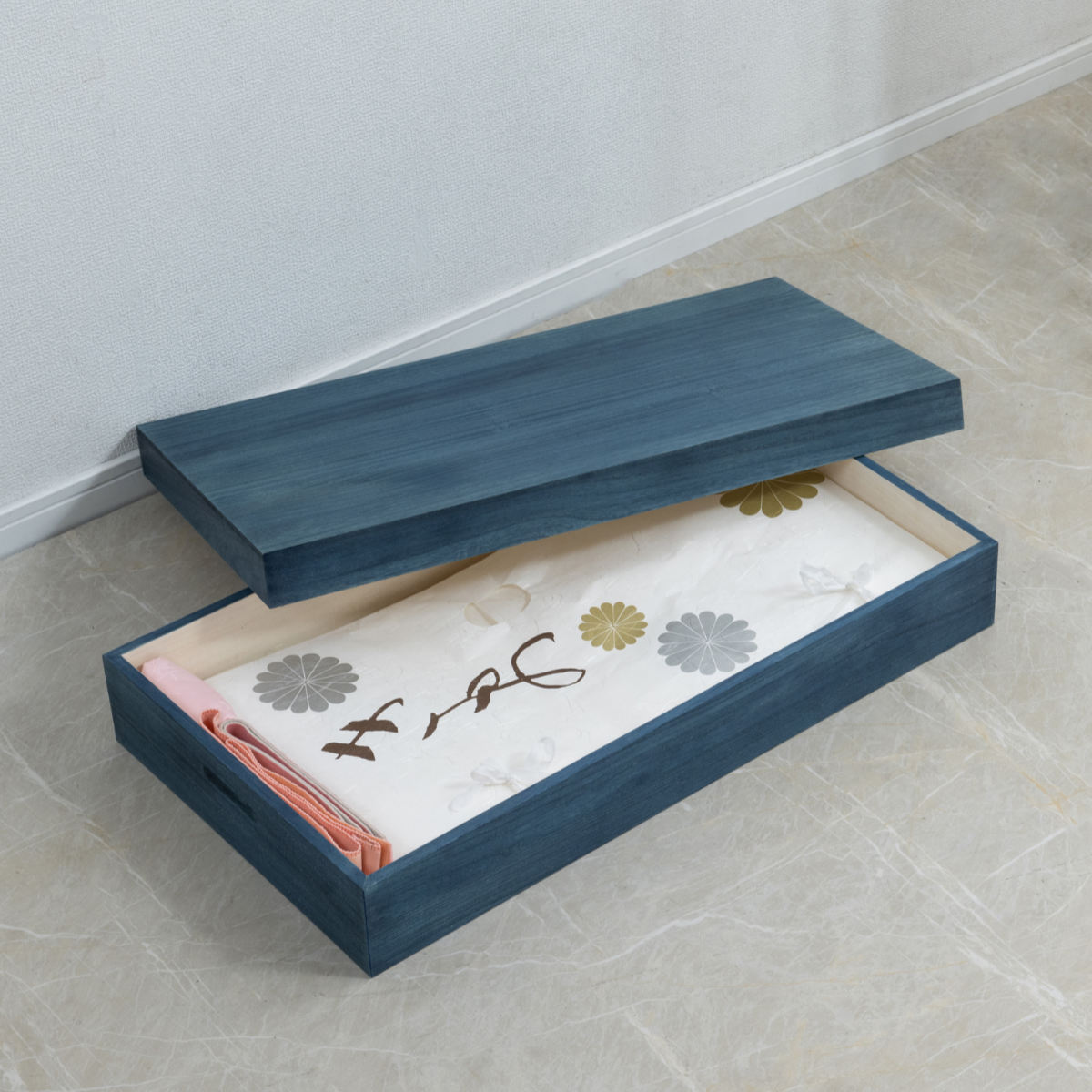 桐 衣装ケース 幅74cm 藍染め デニム 日本製 ( 桐箱 天然木 藍 インディゴ ブルー 着物収納 防虫 防湿 1段 桐衣装箱 軽量 たとう紙 帯 収納ケース 青 キリ )