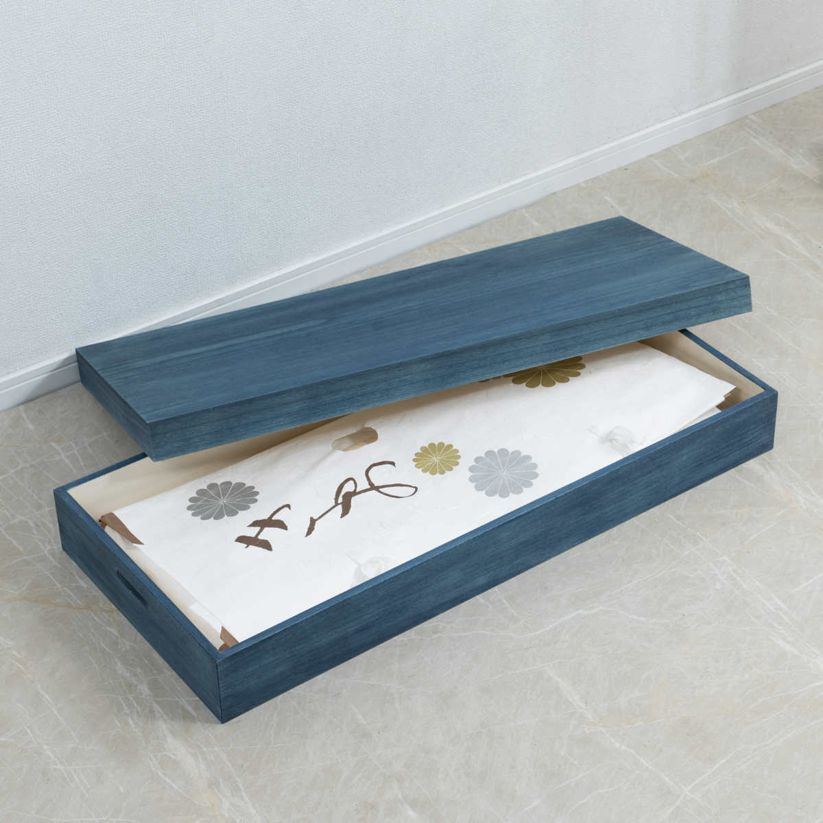 桐 衣装ケース 幅91cm 藍染め デニム 日本製 ( 桐箱 天然木 藍 インディゴ ブルー 着物収納 防虫 防湿 1段 桐衣装箱 軽量 たとう紙 帯 収納ケース 青 キリ )