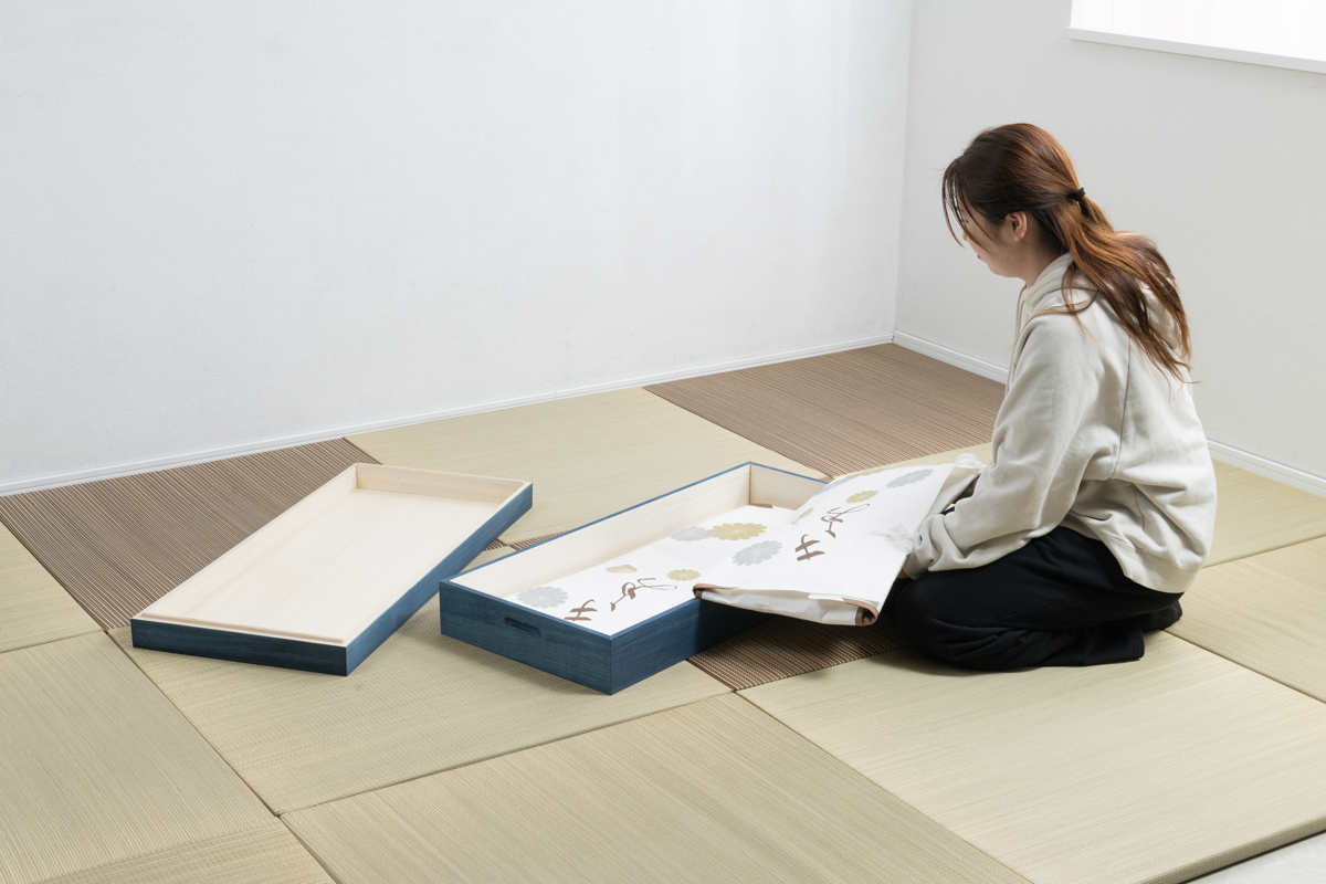 桐 衣装ケース 幅91cm 藍染め デニム 日本製 ( 桐箱 天然木 藍 インディゴ ブルー 着物収納 防虫 防湿 1段 桐衣装箱 軽量 たとう紙 帯 収納ケース 青 キリ )