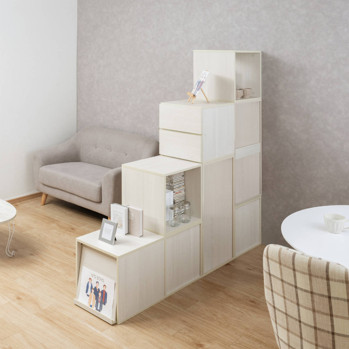 キューブラック 幅39cm フラップ扉タイプ 推し活収納 ( 収納ボックス 組み合わせ A4対応 棚 ラック BOX フラップ扉 推し シェルフ 収納 飾り棚 ディスプレイラック 多目的ラック ホワイトウォッシュ )