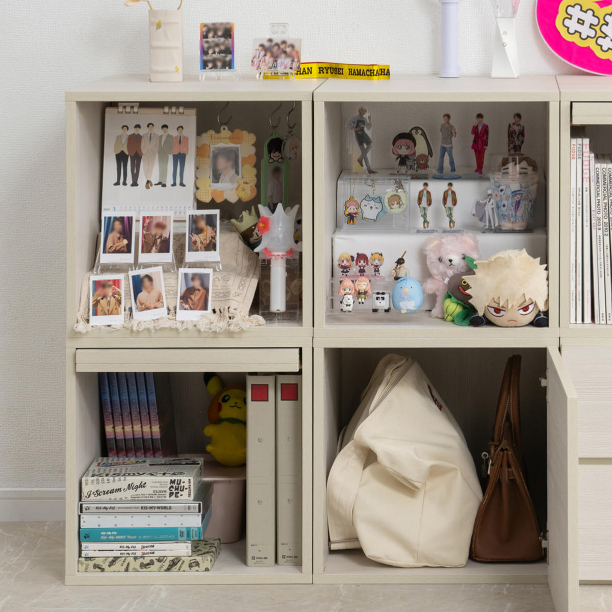 キューブラック 幅39cm フラップ扉タイプ 推し活収納 ( 収納ボックス 組み合わせ A4対応 棚 ラック BOX フラップ扉 推し シェルフ 収納 飾り棚 ディスプレイラック 多目的ラック ホワイトウォッシュ )