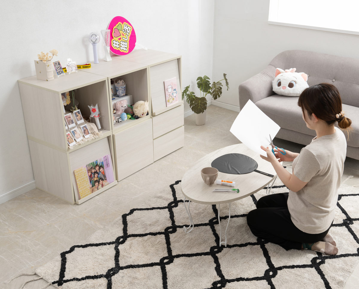 キューブラック 幅39cm フラップ扉タイプ 推し活収納 ( 収納ボックス 組み合わせ A4対応 棚 ラック BOX フラップ扉 推し シェルフ 収納 飾り棚 ディスプレイラック 多目的ラック ホワイトウォッシュ )