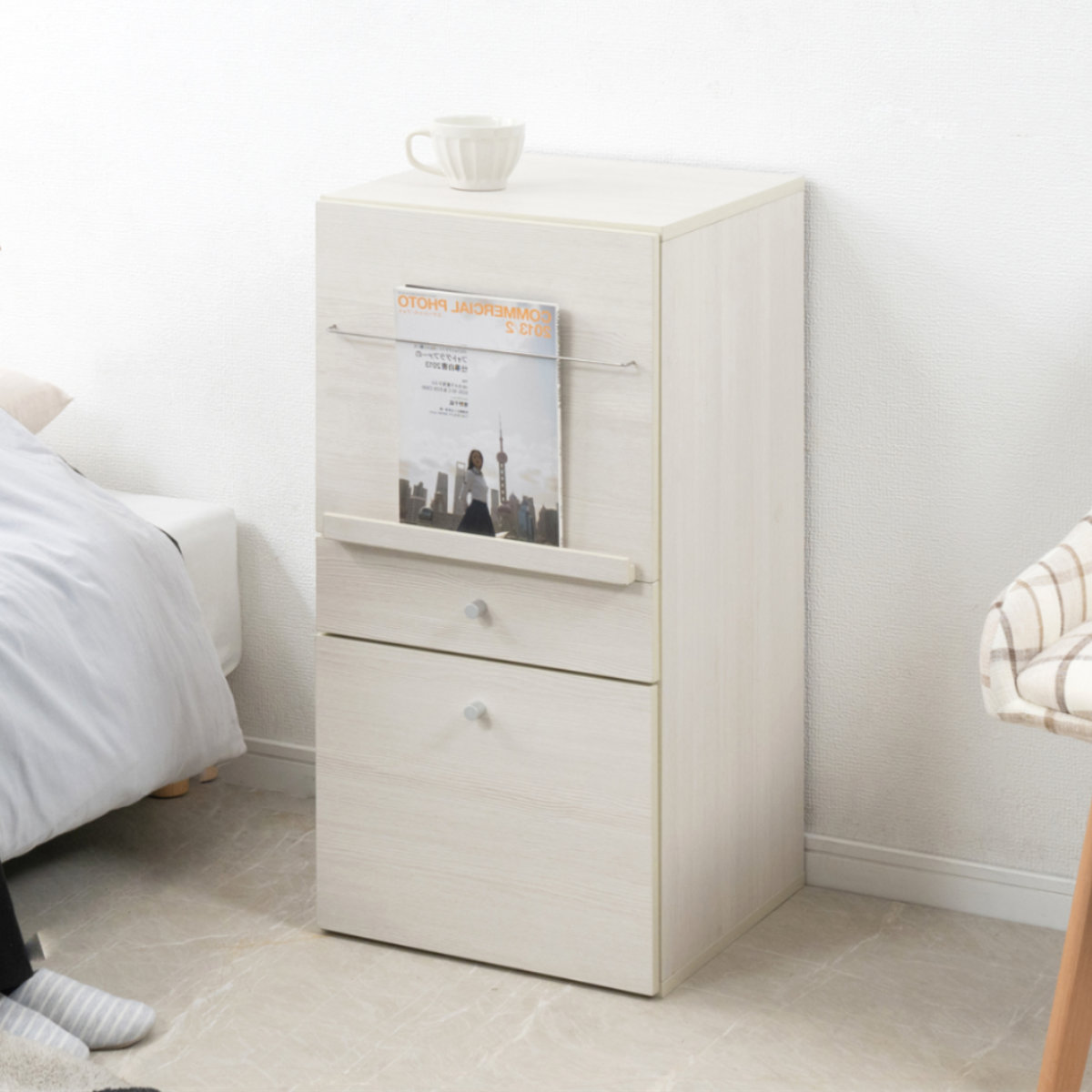 ラック 幅39cm 前扉&引出しタイプ 推し活収納 ( 棚 組み合わせ うちわ収納 A4対応 扉付 引出し 2段 可動棚 推し シェルフ ジャンボうちわ対応 収納 飾り棚 ディスプレイラック 多目的ラック ホワイトウォッシュ )