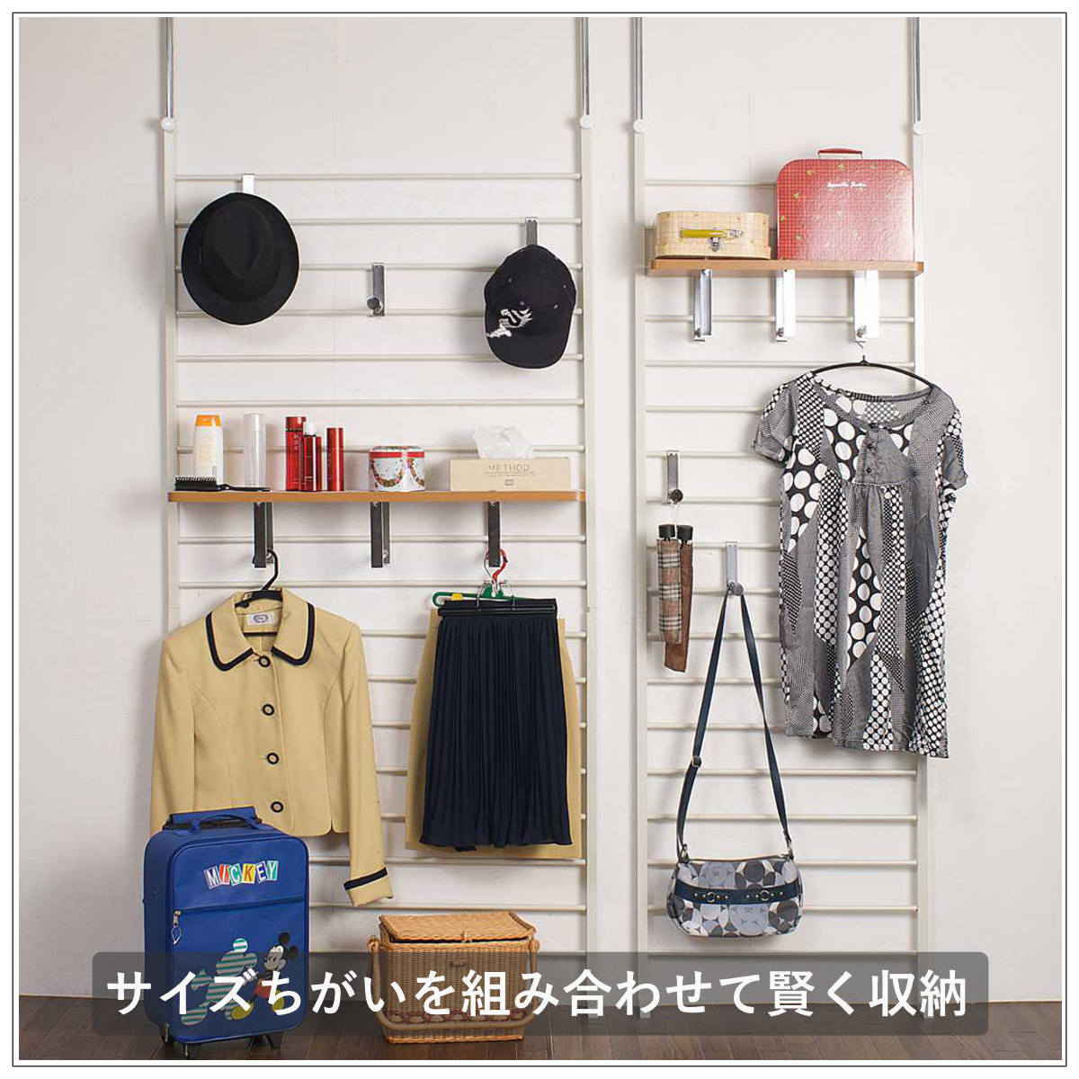 突っ張り ラダーラック 幅40cm 棚付 日本製 ( つっぱり ラック 突っ張りラダーラック 突っ張りラック ウォールラック 壁面収納 パーテーション 突っ張り収納 伸縮 ラダーシェルフ つっぱりラック ) 【ホワイト】 ホワイト