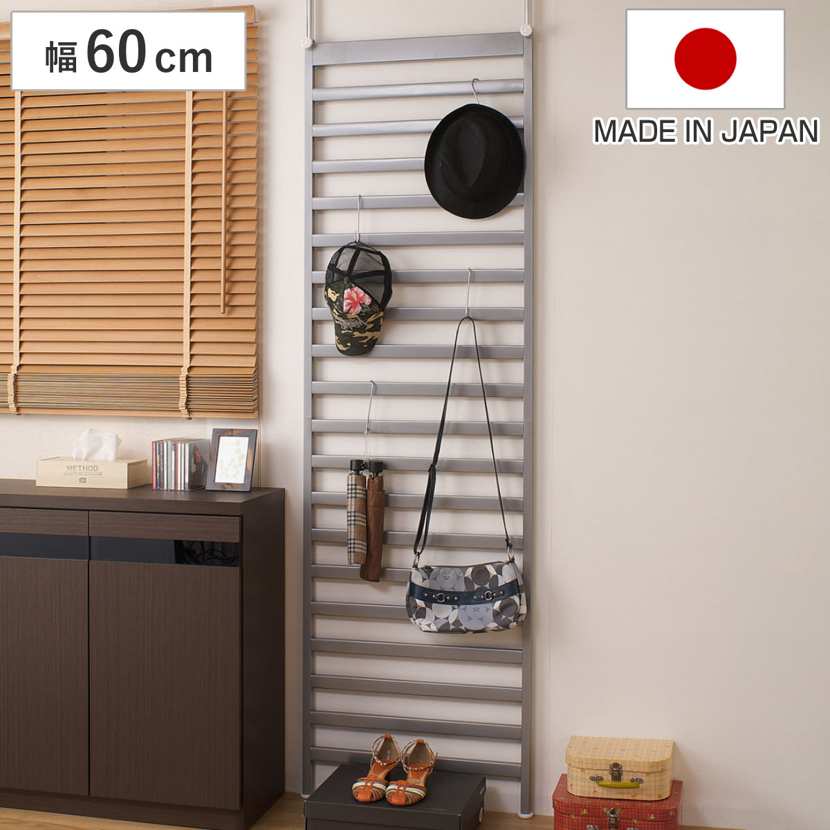 突っ張りパーテーション 幅60cm シルバ- ( 突っ張りラダーラック ウォールラック 天井つっぱり収納 壁面収納 ラダーラック つっぱり ラック 突っ張り収納 壁面ラック 収納ラック 間仕切り キャビネット 棚 )