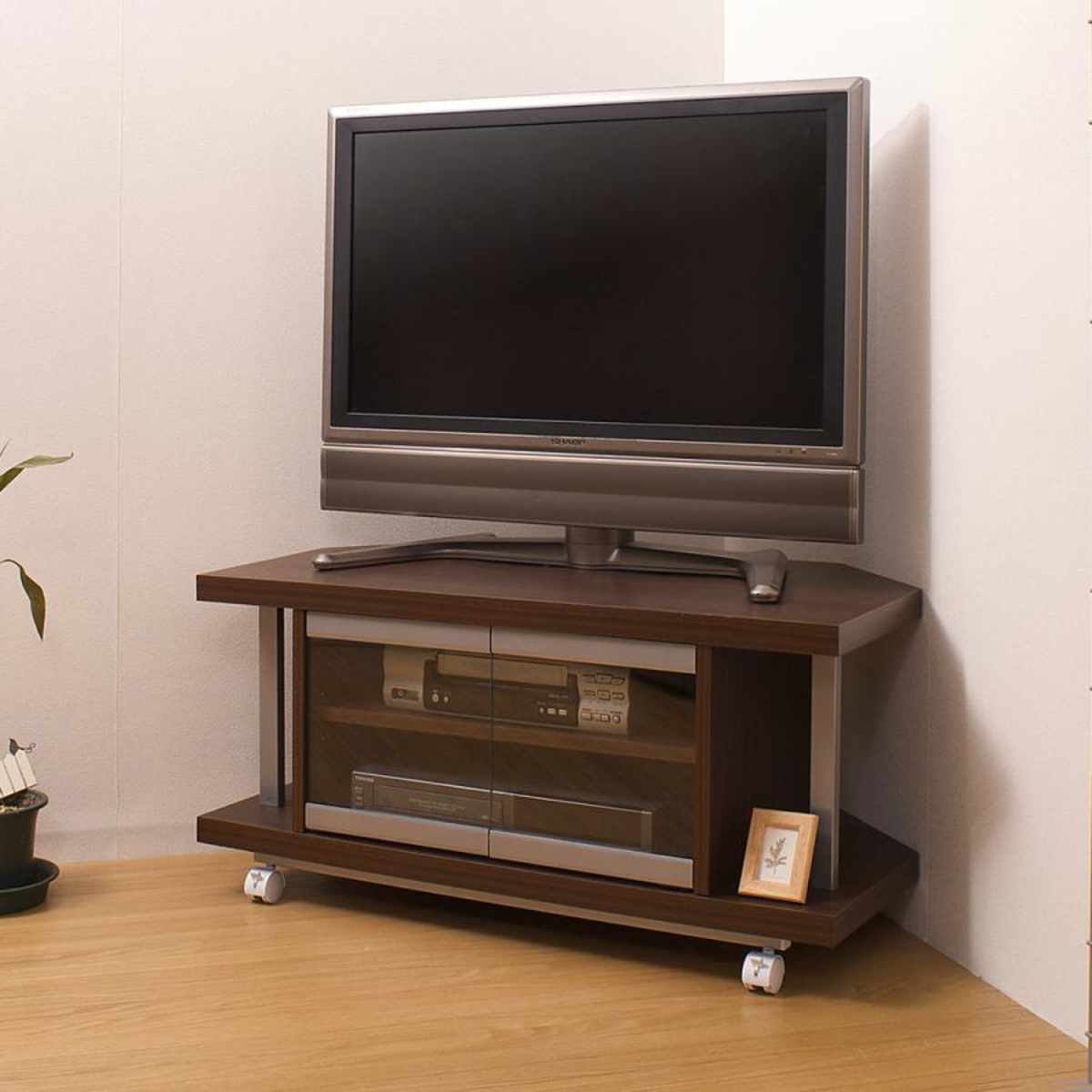 セット品 テレビ台 幅90cm 突っ張り コーナーラック 2段 日本製 ( セット 棚 ラック テレビボード AV収納 テレビラック TV台 TVラック コーナー 可動棚 キャスター付 )