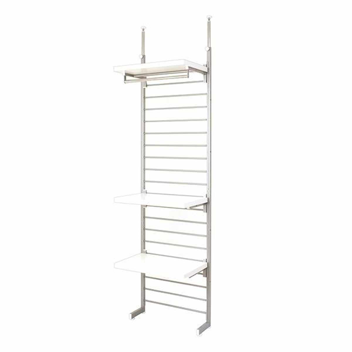 突っ張りハンガー63cm ロッカー ( 突っ張り ラック 壁面収納 突っ張りラック 突っ張りハンガーラック ウォールラック 小物掛け すき間 壁面 収納 壁面ラック 衣類収納 洋服掛け コートハンガー パイプハンガー 棚板付 ) 【ホワイト】 ホワイト