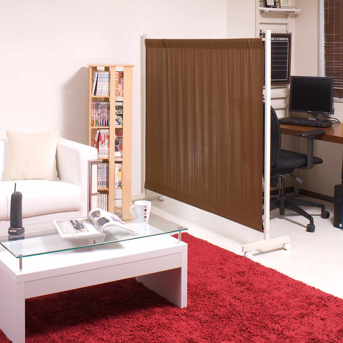 間仕切りカーテンパーテーション 幅94.5cm 高さ144.5cm ( パーテーション 間仕切り カーテン 衝立 目隠し キャスター 移動 自立 伸縮 仕切り ハンガー掛け パーティション 自立式 オフィス 事務所 会社 商談 スペース ) 【ホワイト】 ホワイト