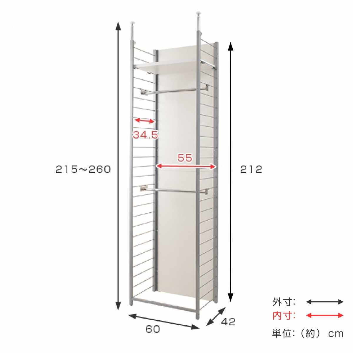 突っ張り 間仕切りワードローブ 本体用 幅60cm 背板付き 日本製 ( 突っ張り収納 ハンガーラック ワードローブ つっぱり クローゼット 収納 ハンガー 突っ張り式 突っぱり ツッパリ 洋服 間仕切り 物置 納戸 ) 【ナチュラル】 ナチュラル