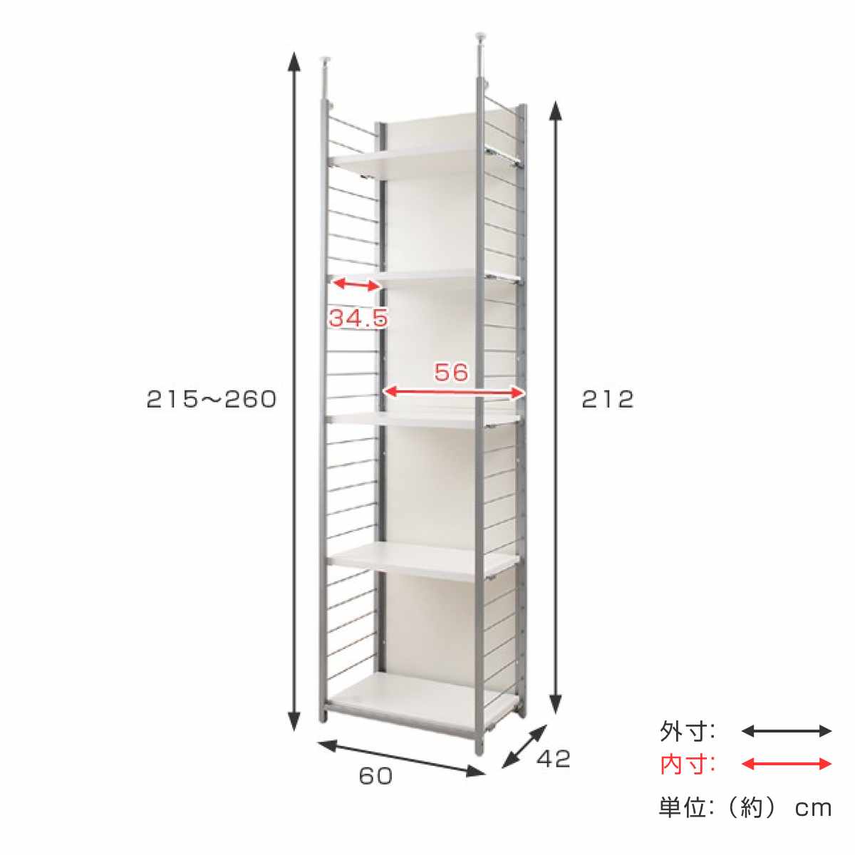 突っ張り 間仕切りラック 本体用 幅60cm 背板付き 日本製 ( 突っ張り収納 収納ラック ワードローブ 収納 棚 突っ張り式 突っぱり つっぱり ツッパリ 服 洋服 ウォークインクローゼット 間仕切り 物置 納戸 ) 【ホワイト】 ホワイト