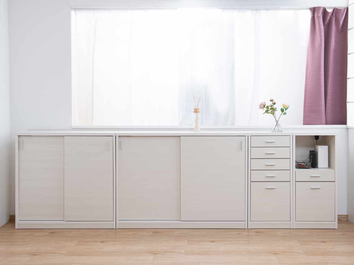 カウンター下収納 幅40cm オープンタイプ 引出し付 日本製 完成品 ( カウンター下 リビング 収納 キッチン収納 収納棚 モダンナチュラル 薄型 本棚 ディスプレイ 引出し ホワイトウォッシュ ナチュラル おしゃれ ) 【ナチュラル】 ナチュラル