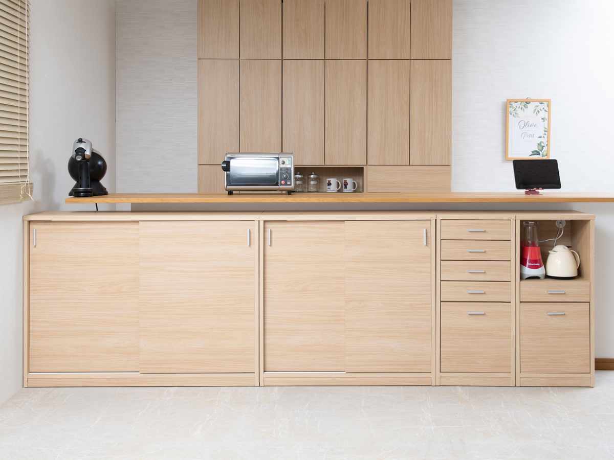 カウンター下収納 幅40cm オープンタイプ 引出し付 日本製 完成品 ( カウンター下 リビング 収納 キッチン収納 収納棚 モダンナチュラル 薄型 本棚 ディスプレイ 引出し ホワイトウォッシュ ナチュラル おしゃれ ) 【ナチュラル】 ナチュラル