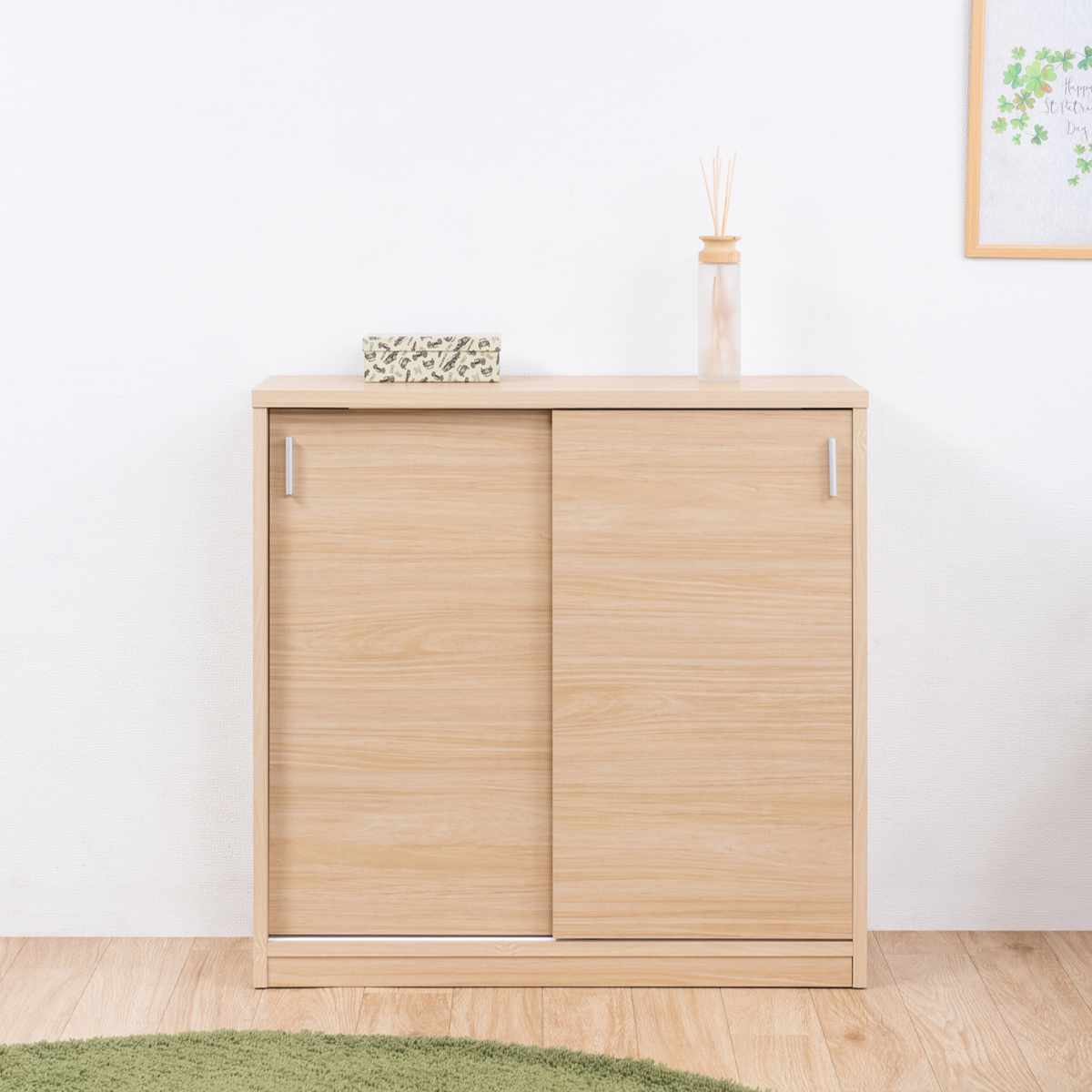 カウンター下収納 幅90cm 引戸タイプ 日本製 完成品 ( カウンター下 リビング 収納 キッチン収納 収納棚 モダンナチュラル 食器棚 キャビネット 薄型 可動棚 ホワイトウォッシュ ナチュラル おしゃれ ) 【ナチュラル】 ナチュラル