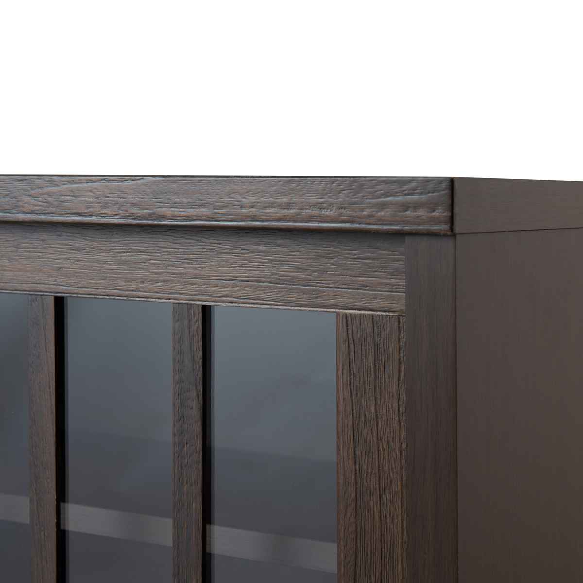 キャビネット 幅120.5cm ガラス引き戸 縦格子 和モダン調 日本製 完成品 ( 棚 ラック 収納チェスト 収納 格子 引き戸 天然木 桐 木製 家具 食器棚 可動棚 ホワイト ブラウン おしゃれ ) 【ホワイト】 ホワイト