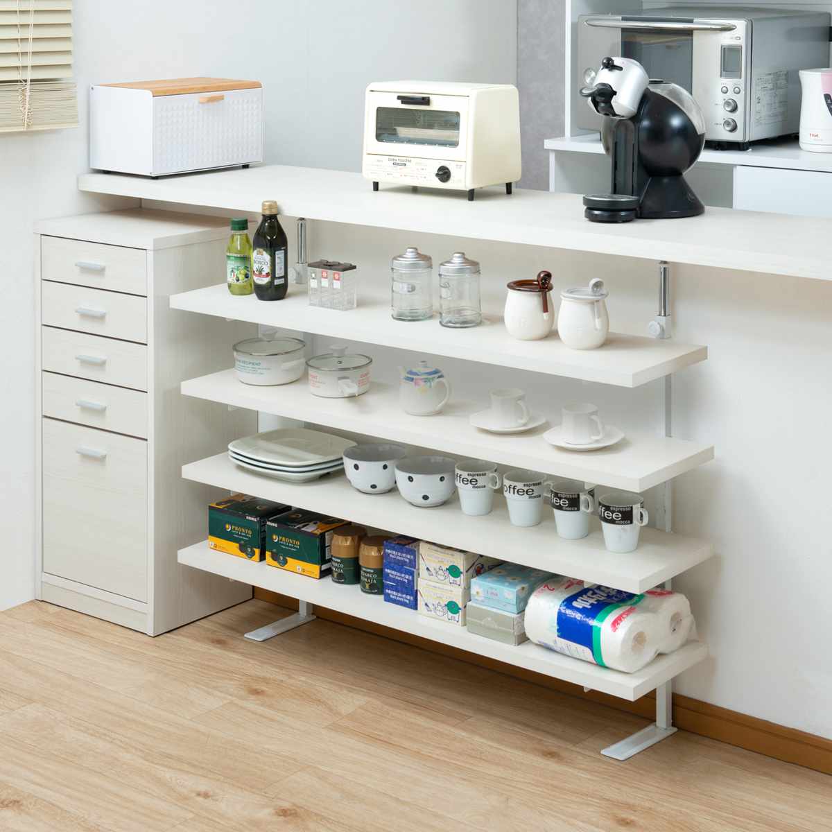 カウンター下ラック専用 追加棚 幅119.5cm 棚板 ( 追加棚板 追加用 本体別売り 専用棚 突っ張り カウンター下 棚 壁面 収納 木目調 パーツ 増設 スリム ラック 壁面収納 1枚 幅120 ) 【マリンナチュラル】 マリンナチュラル