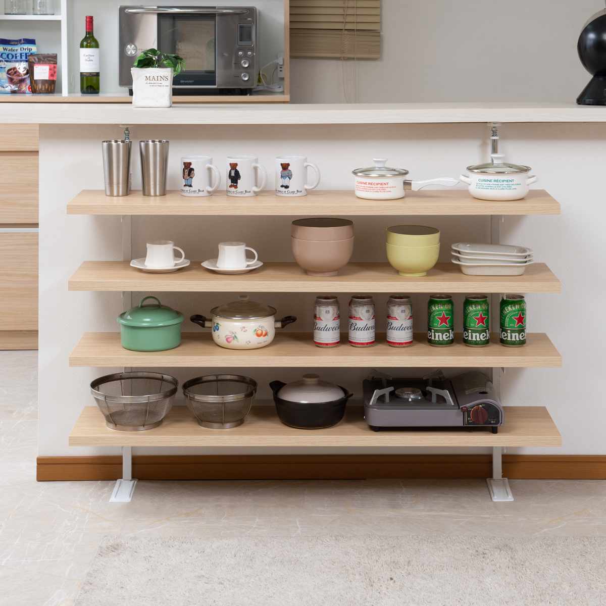 カウンター下ラック専用 追加棚 幅119.5cm 棚板 ( 追加棚板 追加用 本体別売り 専用棚 突っ張り カウンター下 棚 壁面 収納 木目調 パーツ 増設 スリム ラック 壁面収納 1枚 幅120 ) 【マリンナチュラル】 マリンナチュラル