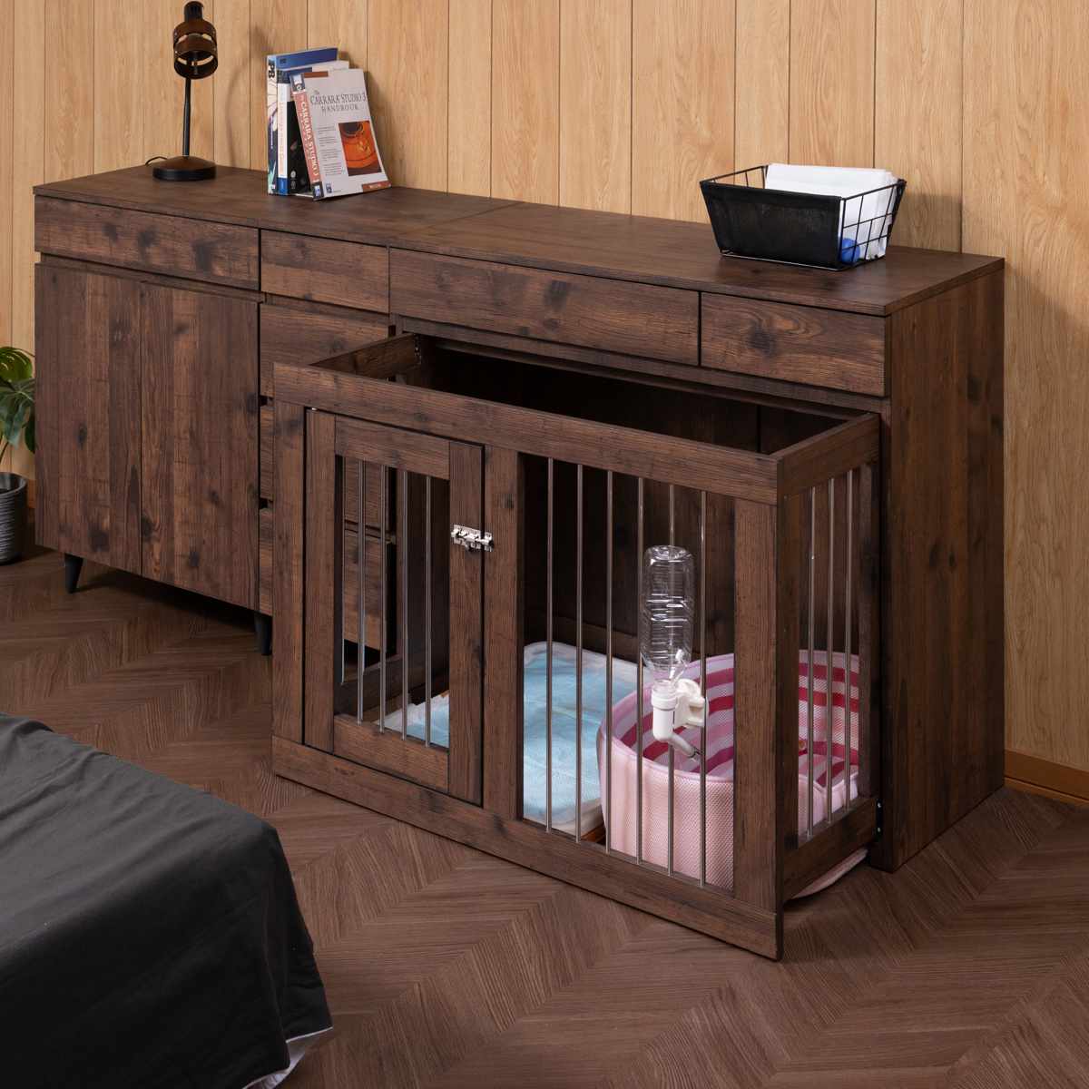 ペットケージ 幅90cm キャビネット ヴィンテージ調 Arizona