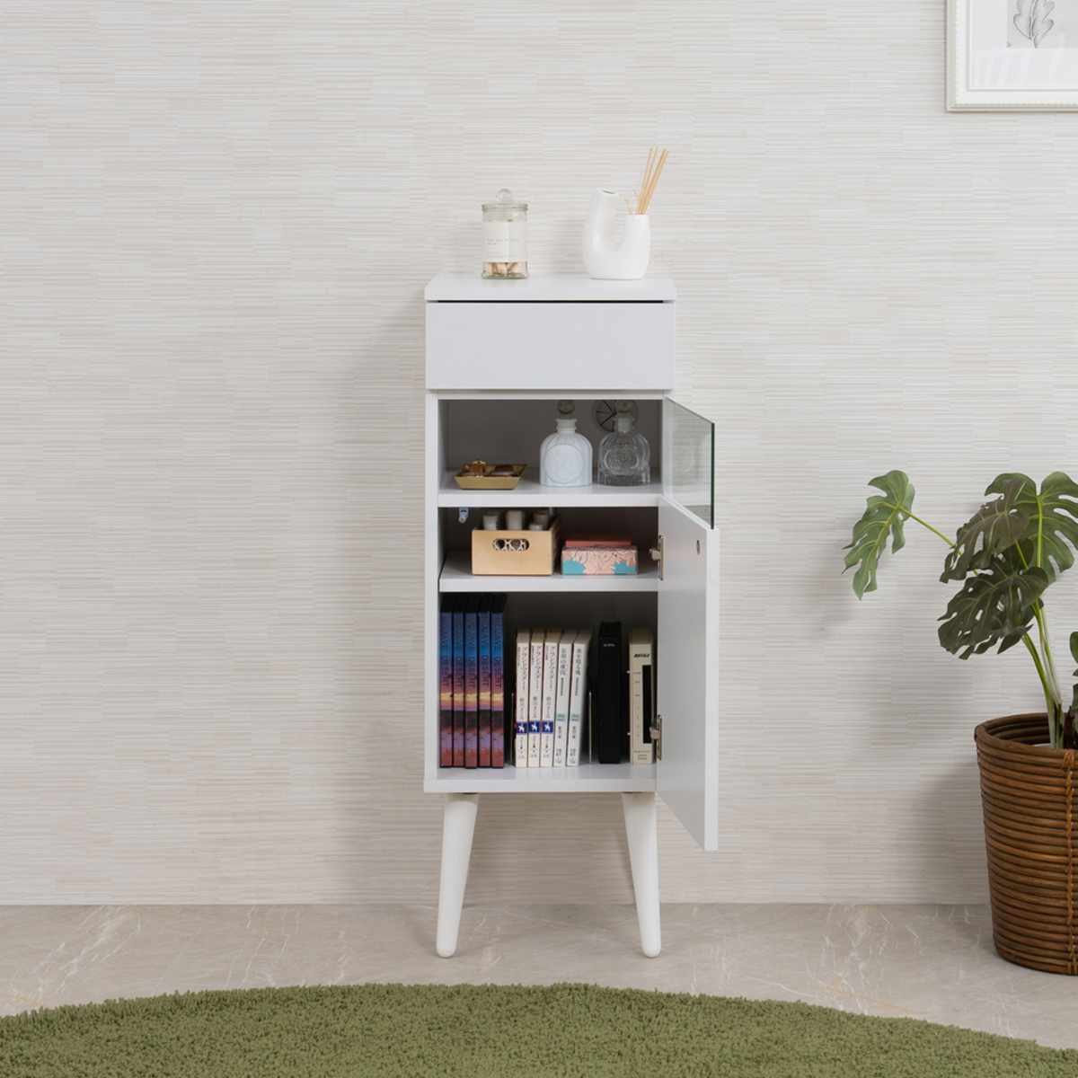 ルーター収納 幅30cm ファックス台 ホワイトリビング ( 棚 ラック 収納 ルーター モデム収納 家具 ディスプレイ 引き出し ケーブル収納 可動棚 モデム サイドボード サイドキャビネット シェルフ ホワイト )