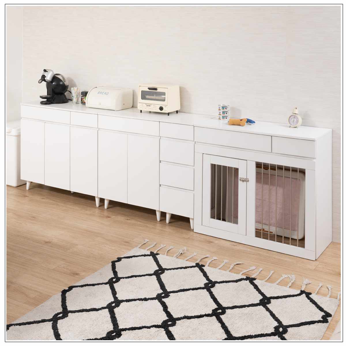 ルーター収納 幅60cm ファックス台 ホワイトリビング ( 棚 ラック 収納 ルーター モデム収納 家具 ディスプレイ 引き出し ケーブル収納 可動棚 モデム サイドボード サイドキャビネット シェルフ ホワイト )