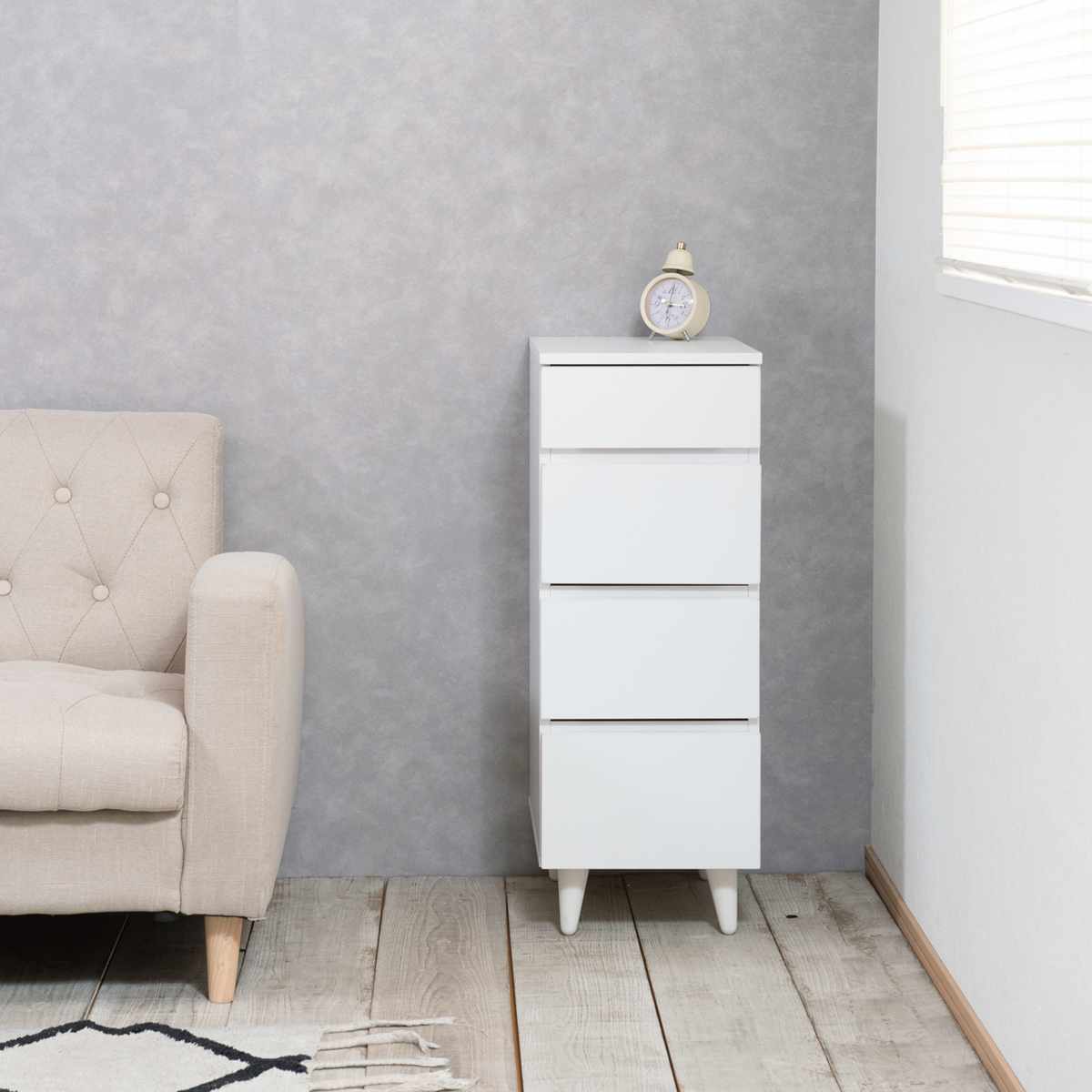 スリムチェスト 幅30cm 4段 ホワイトリビング ( チェスト 棚 ラック 収納 家具 ディスプレイ 引き出し 4杯 サイドボード サイドチェスト リビング収納 シェルフ 引出し ホワイト )