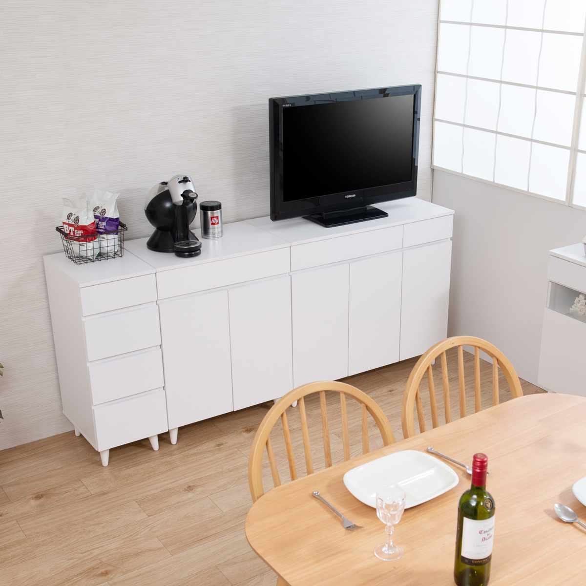 スリムチェスト 幅30cm 4段 ホワイトリビング ( チェスト 棚 ラック 収納 家具 ディスプレイ 引き出し 4杯 サイドボード サイドチェスト リビング収納 シェルフ 引出し ホワイト )